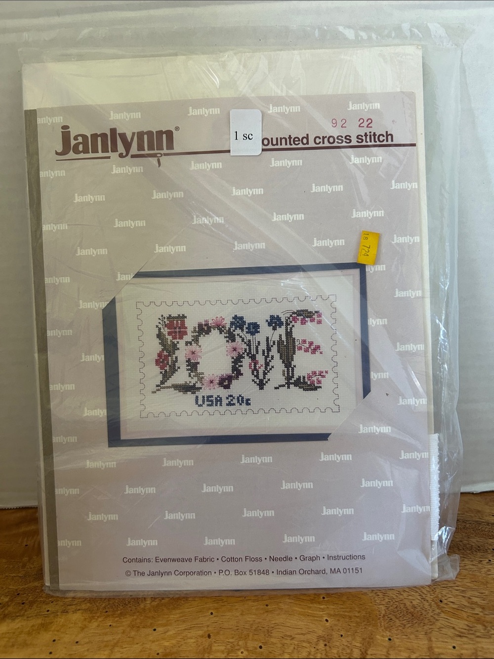 JANLYNN vintage 1982 Floral LOVE Cross Stitch Kit, in Sealed Package